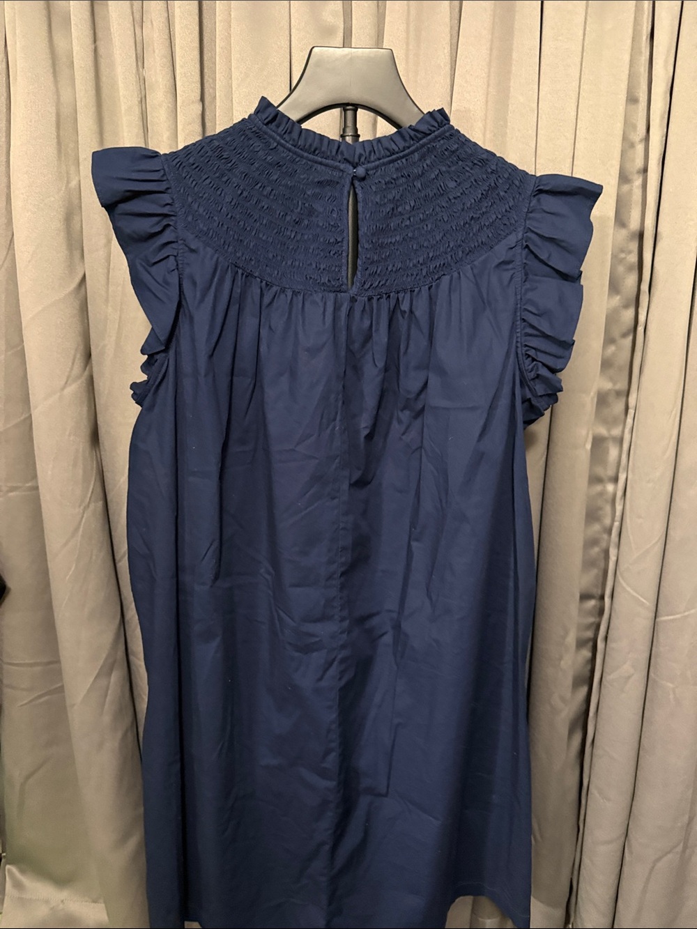 crown & ivy Navy Ruffled Smocked Neck Top - Picture 3 of 3